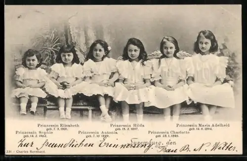 AK Prinzessinnen von Luxemburg, Sophie, Elisabeth, Antonia, Hilda, Charlotte und Maria Adelheid