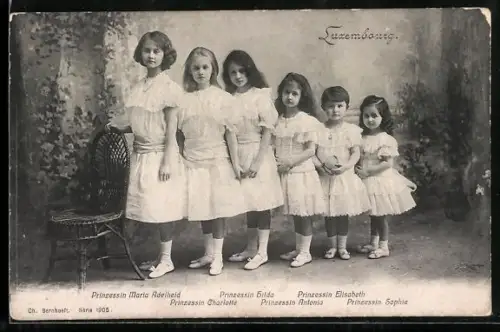 AK Prinzessin Maria Adelheid, Prinzessin Charlotte und Prinzessin Hilda von Luxemburg