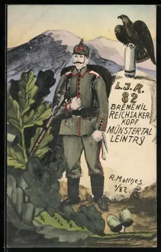 Künstler-AK Soldat in Uniform vom Landwehr-Inf.-Rgt. Nr. 82