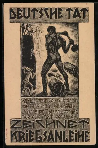 Künstler-AK Aufruf zum Zeichnen der Kriegsanleihe, Propaganda 1. Weltkrieg