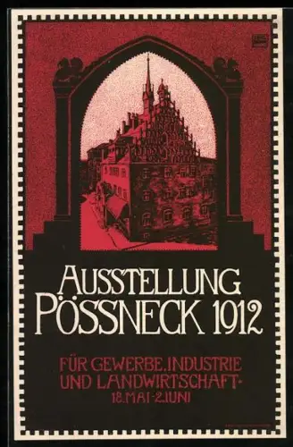AK Pössneck, Gewerbe- Industrie & Landwirtschafts-Ausstellung 1912, Ortsansicht
