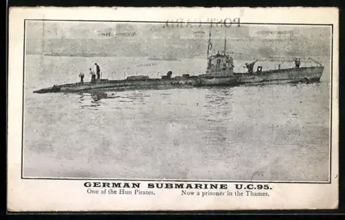 AK Deutsches Minen-U-Boot UC-95 auf der Themse nach Kriegsende 1918