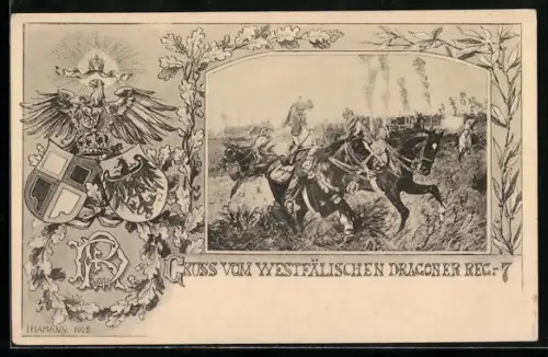 AK Soldaten vom Westfälischen Dragoner-Regiment 7 im Gefecht