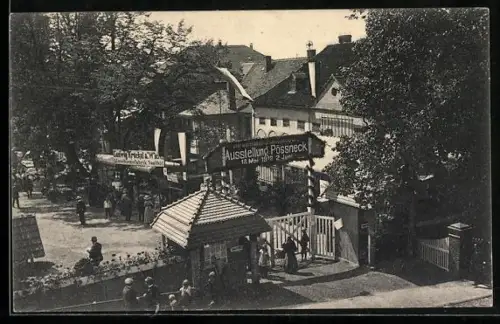 AK Pössneck, Ausstellung für Gewerbe, Industrie und Landwirtschaft, 1912, Hauptportal