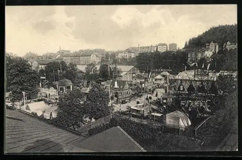 AK Pössneck, Ausstellung für Gewerbe, Industrie und Landwirtschaft 1912, Ausstellungs-Gelände aus der Vogelschau
