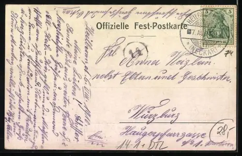 AK Heilbronn a. N., 25. Kongress der Allg. Radfahrer Union 1910, Drei Fahradfahrer und grüssende Frau