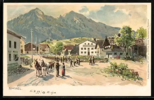 Künstler-AK Edward Harrison Compton: Kochel mit Bergpanorama