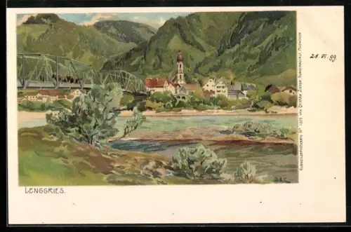 Künstler-AK Edward Theodore Compton: Lenggries, Panorama vom andern Ufer