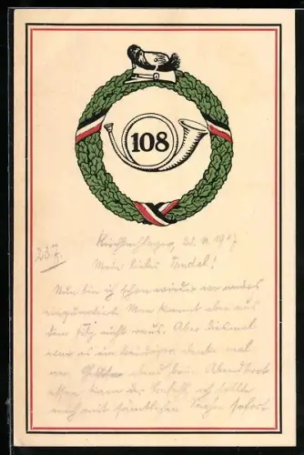 AK Dresden-Neustadt, Emblem des Schützen-Regiments Nr. 108