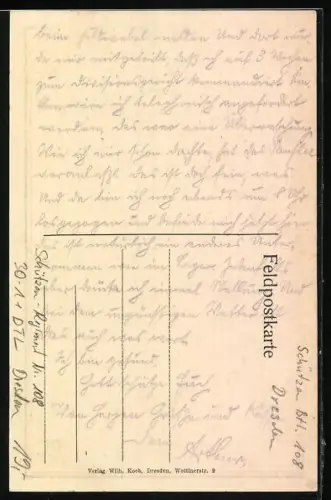 AK Dresden-Neustadt, Emblem des Schützen-Regiments Nr. 108