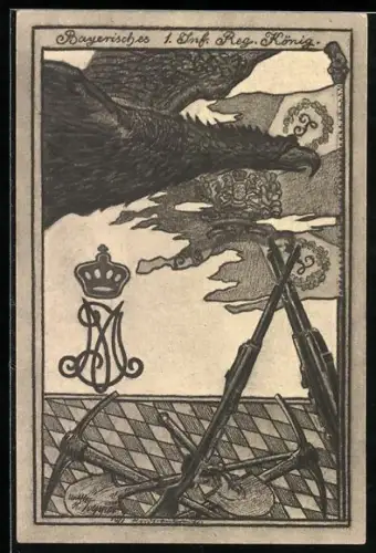 AK Bayerisches 1. Infanterie-Regiment König, Adler, Gewehre
