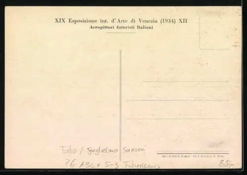 Künstler-AK sign. Tato / Guglielmo Sansoni: Il 6 Motori su Monti-mare, Aeropittura, Futurismus