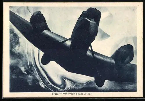 Künstler-AK sign. Tato / Guglielmo Sansoni: Menefrego e vado in su, Propellerflugzeug, Futurismus