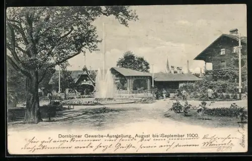 AK Dornbirn, Gewerbe-Ausstellung 1900, Exterieur mit Brunnen und Grünanlagen