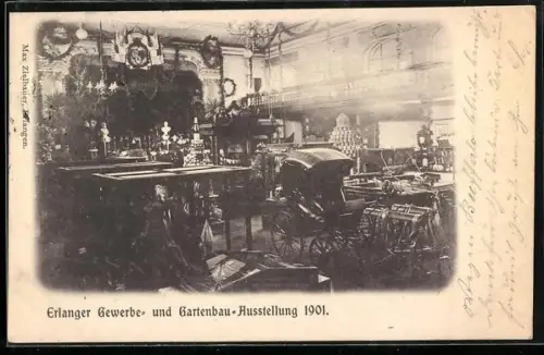 AK Erlangen, Gewerbe- und Gartenbau-Ausstellung 1901, Innenraum mit Kinderwagen