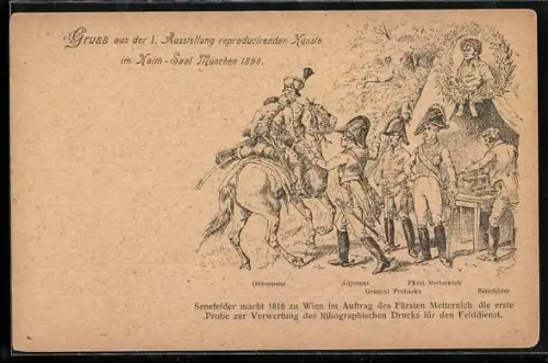 Künstler-AK München, I. Ausstellung reproducirender Künste im Kaim-Saal 1898, Fürst Metternich, Private Stadtpost