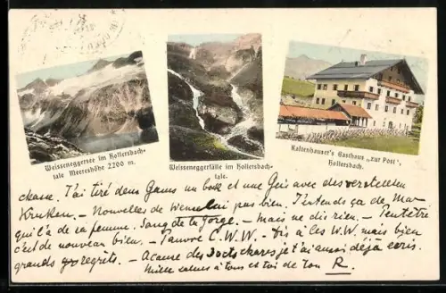 AK Hollersbach, Kaltenhauser`s Gasthaus zur Post, Weisseneggersee und Weisseneggerfälle