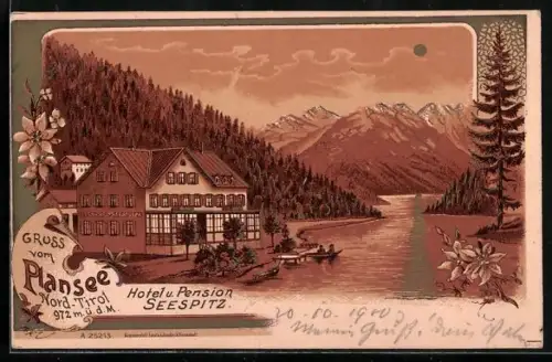 Lithographie Plansee, Hotel und Pension Seespitz
