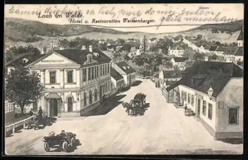 Künstler-AK Laab im Walde, Hotel u. Restauration Weissenberger