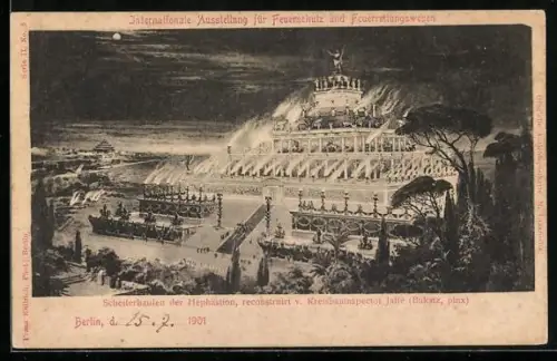 AK Berlin, Internationale Ausstellung für Feuerschutz und Feuerrettungswesen 1901, Scheiterhaufen der Hephästion