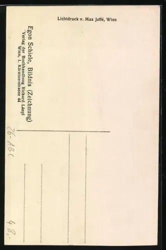 Künstler-AK sign. Egon Schiele: Mann mit offener Jacke und verschränkten Händen