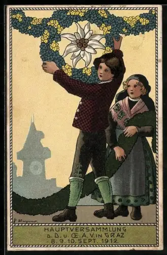 Künstler-AK Graz, Hauptversammlung d. D. u. Oe. A. V. 1912, Kinder in Trachten