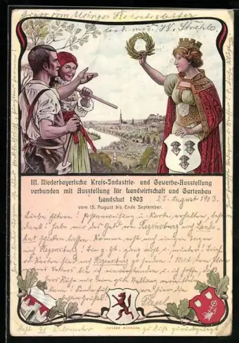 Künstler-AK Landshut / Isar, III. Niederbayerische Kreis-Industrie und Gewerbe-Ausstellung 1903