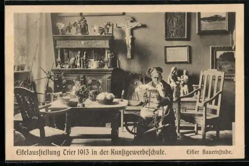 AK Trier, Eifelausstellung 1913 in der Kunstgewerbeschule, Eifler Bauernstube