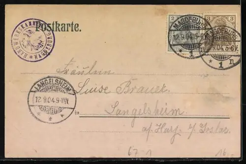 Lithographie Magdeburg, Handwerks-Ausstellung 1904, im Fischerwinkel