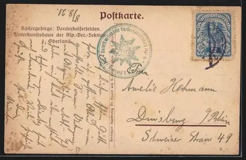 AK Vorderkaiserfelden, Unterkunftshaus der Alpen-Vereins-Sektion Oberland, Kaisergebirge