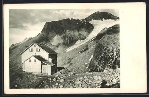 AK Berghütte Spannagelhaus des österreichischen T.K. am Tuxerferner 2533m, Gletscherzunge
