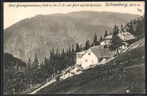 AK Baumgartnerhaus, Berghütte auf dem Schneeberg mit Blick auf die Raxalpe