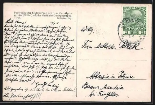 Künstler-AK Payerhütte, Panorama mit der Ötzthaler Gebirgsgruppe