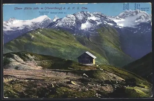 AK Ulmer Hütte, Berghütte mit Saumspitze und Seekopf