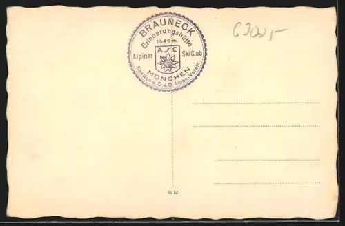 AK Brauneck-Hütte, Ansicht mit Skiläufer
