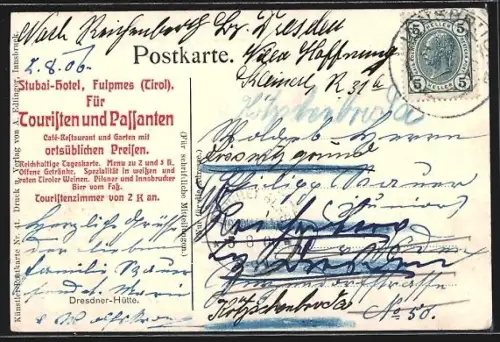 Künstler-AK Stubai-Hotel /Fulpmes, Ansicht mit Bergspitze