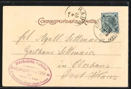 Künstler-AK Hofpürglhütte /Dachstein-Gebiet, Ansicht mit Umgebung u. Thorstein