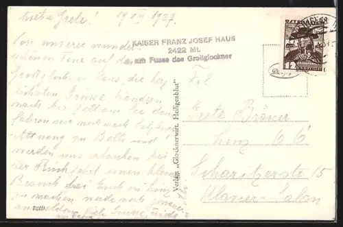 AK Hoffmannshütte, Ansicht mit Gr. Glockner u. Pasterze