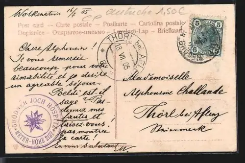 AK Grödner Joch Hospitz, Ansicht mit Gipfelpanorama