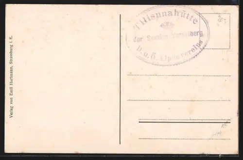 AK Tilisuna Hütte /Vorarlberg, Berghütte mit Platinaspitze, Gehörn u. Sarottlaspitze