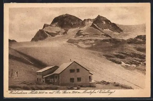 AK Wiesbadener Hütte /Montafon, Ansicht mit Piz Buin