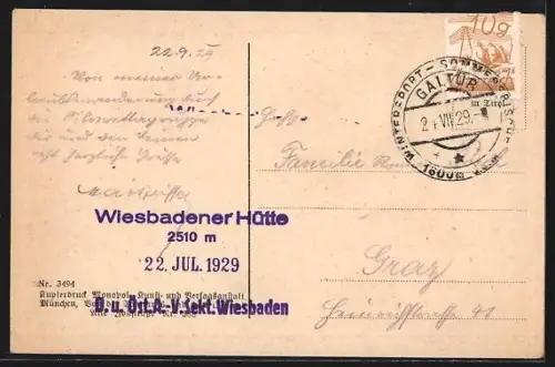 AK Wiesbadener Hütte /Montafon, Ansicht mit Piz Buin