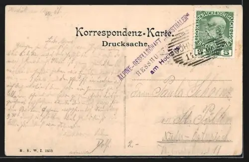 AK Hesshütte, Blick vom Wasserfallweg auf die Hütte