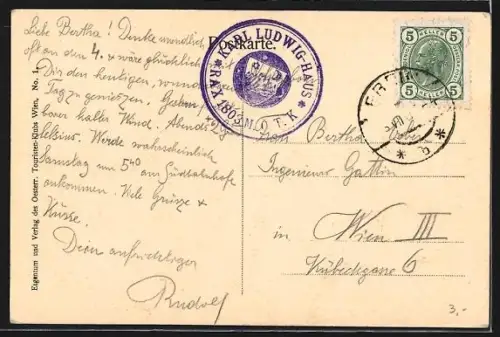 AK Karl Ludwig Haus /Raxalpe, Ansicht mit Berg und Eseln