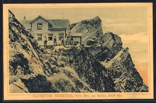 AK Clubhütte Thierwies am Säntis, Teilansicht mit Bergsteigern