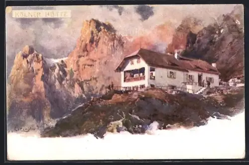 Künstler-AK Edward Theodore Compton: Kölnerhütte, Berghütte mit Umgebung