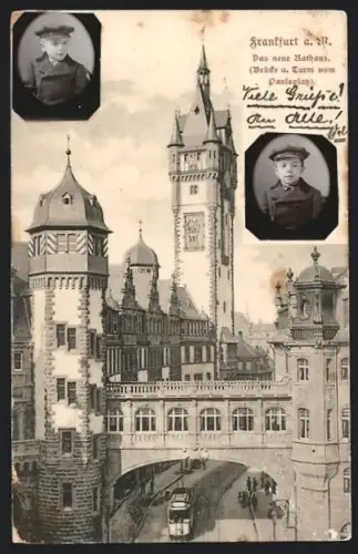 AK Alt-Frankfurt, Neues Rathaus, Brücke und Turm vom Paulsplatz