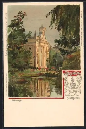 Künstler-AK Augsburg, Partie im Stadtgarten