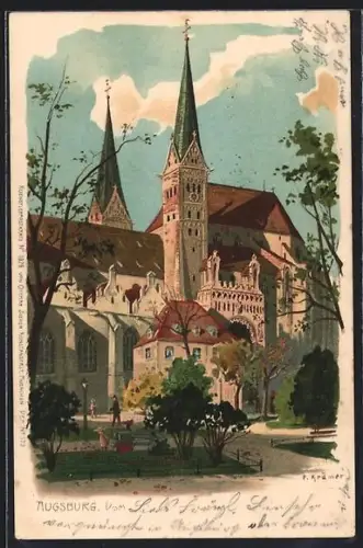 Künstler-AK Augsburg, Dom St. Maria, Domplatz