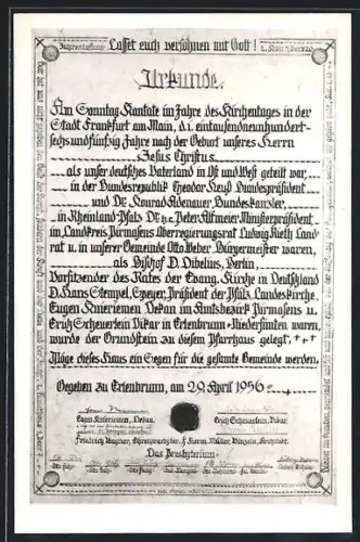 AK Erlenbrunn /Frankfurt a. M., Urkunde Lasset euch versöhnen mit Gott!